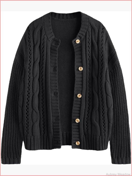 Sweaters - Cable Knit Crochet Cardigan Sweater Button Up Chunky Fall Jacket